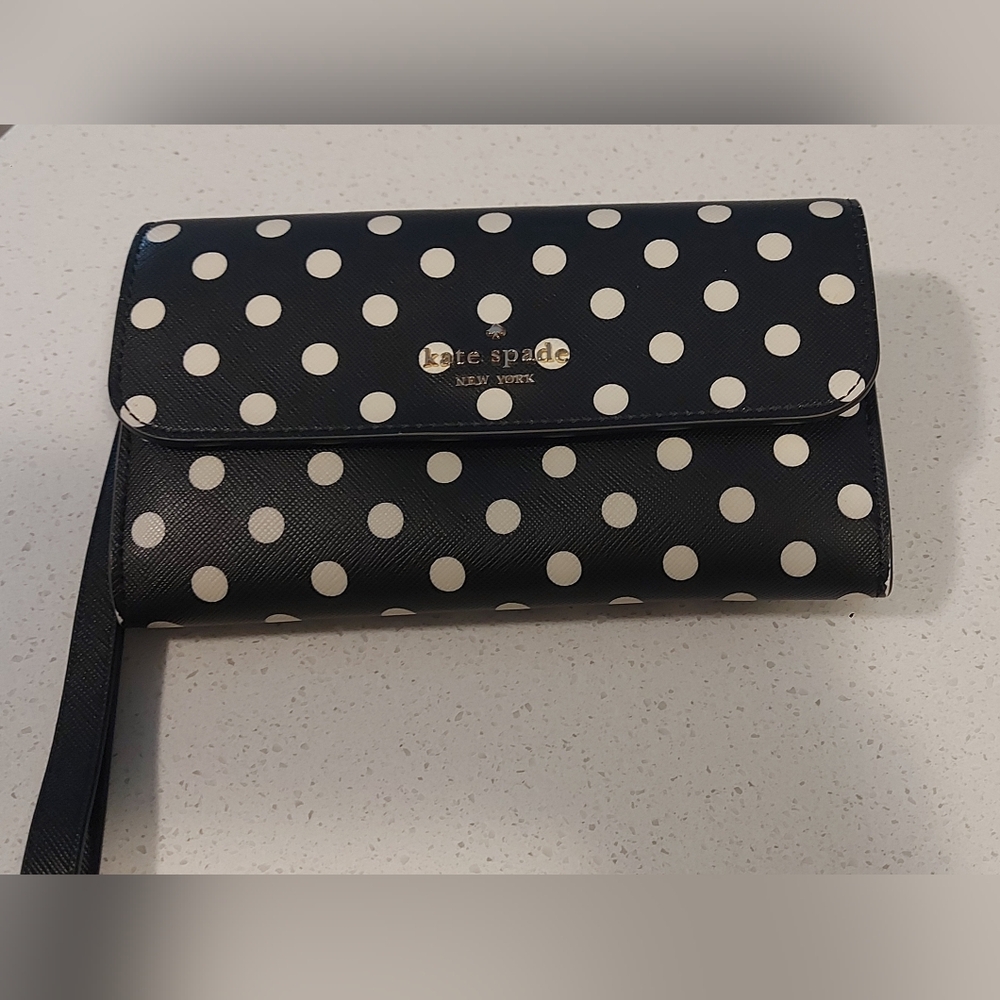Kate Spade Navy and White Polka Dot Large Wallet